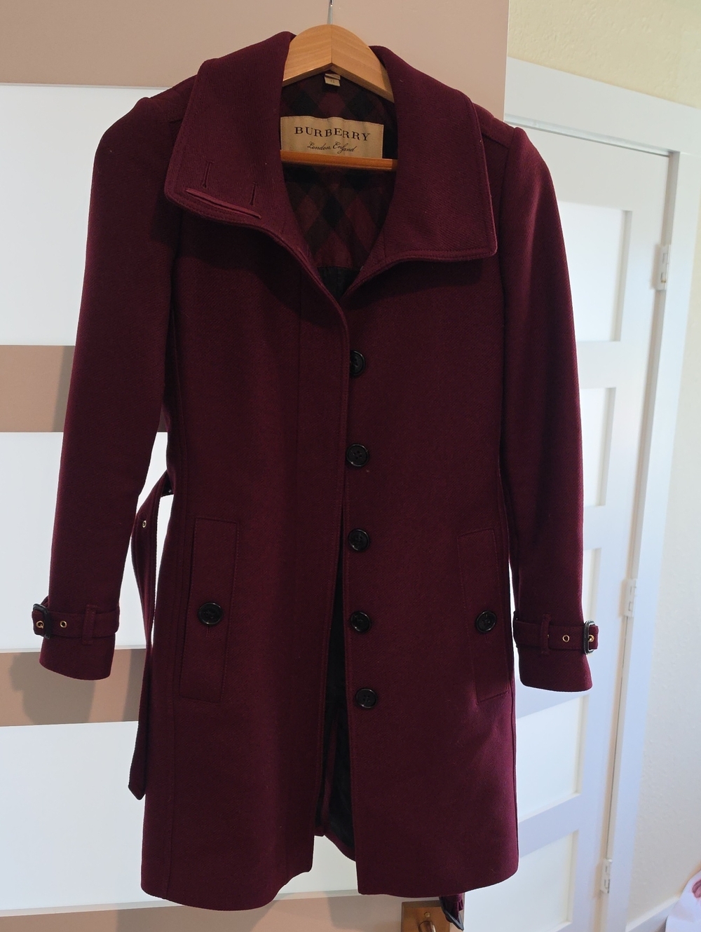 Burberry Women's Wine Red Wool Trench Coat